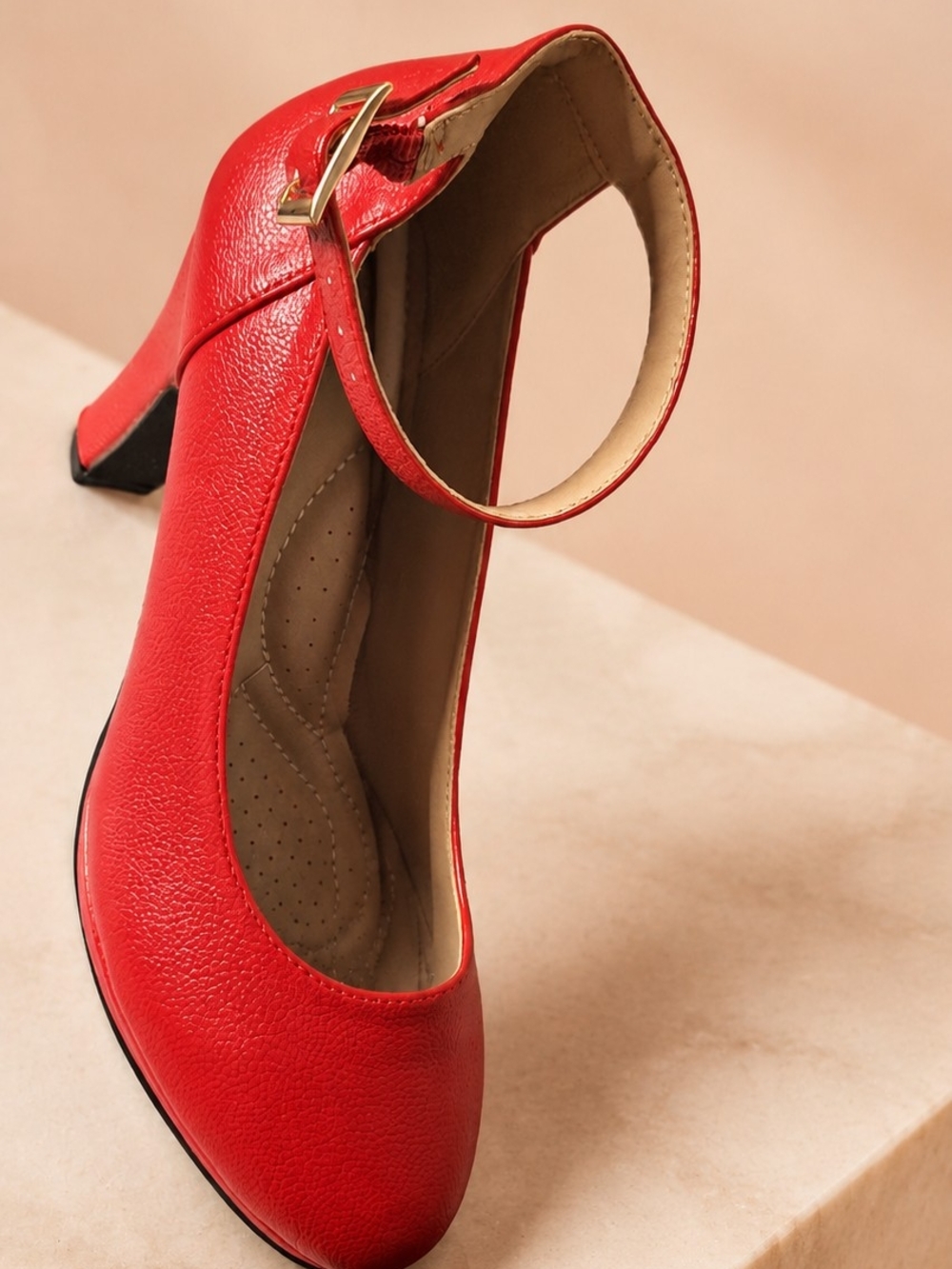 Red Ankle-Strap Women's Pumps